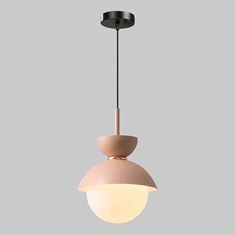 Macaron Style Hanging Light Fixture 1-Light Pendant Lamp with Glass Shade for Bedroom