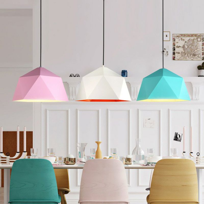 Diamond Shaped Suspension Lamp Nordic Metallic 1-Light Restaurant Hanging Pendant Light