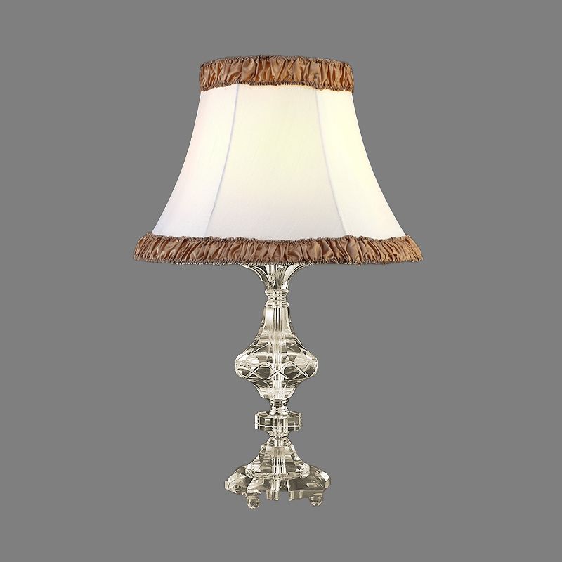 Contemporary 1 Bulb Table Light White Paneled Bell Small Desk Lamp with Fabric Shade