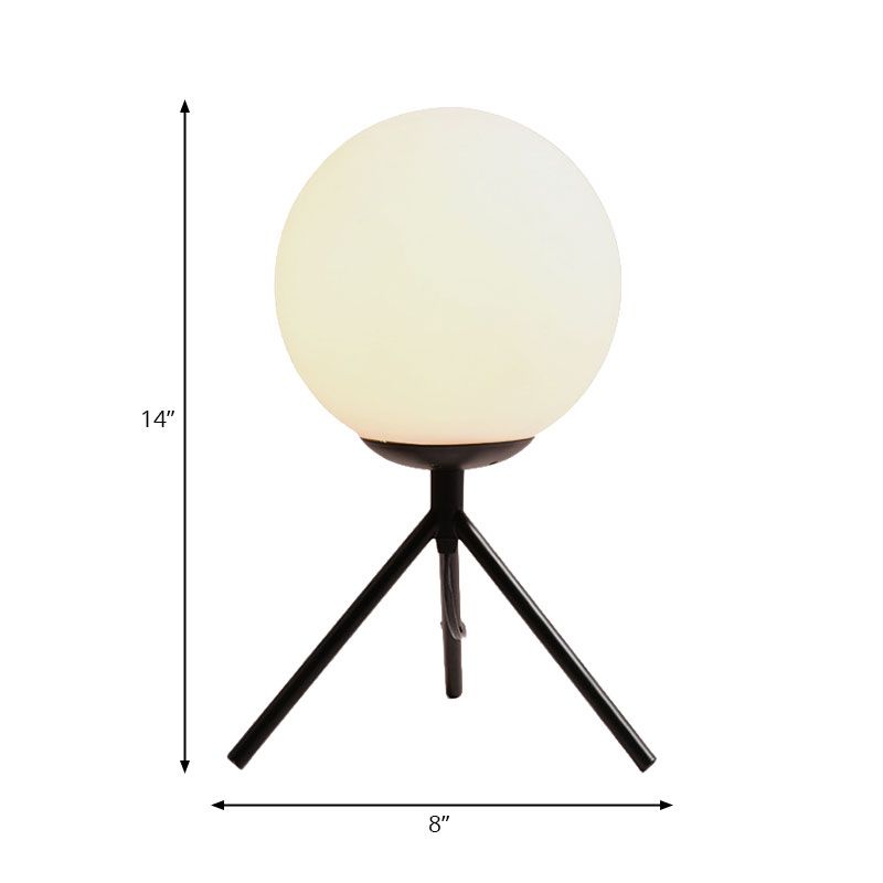 White Glass Globe Table Lamp Modern 1 Light Black/Gold Night Table Lamp with Tripod Base