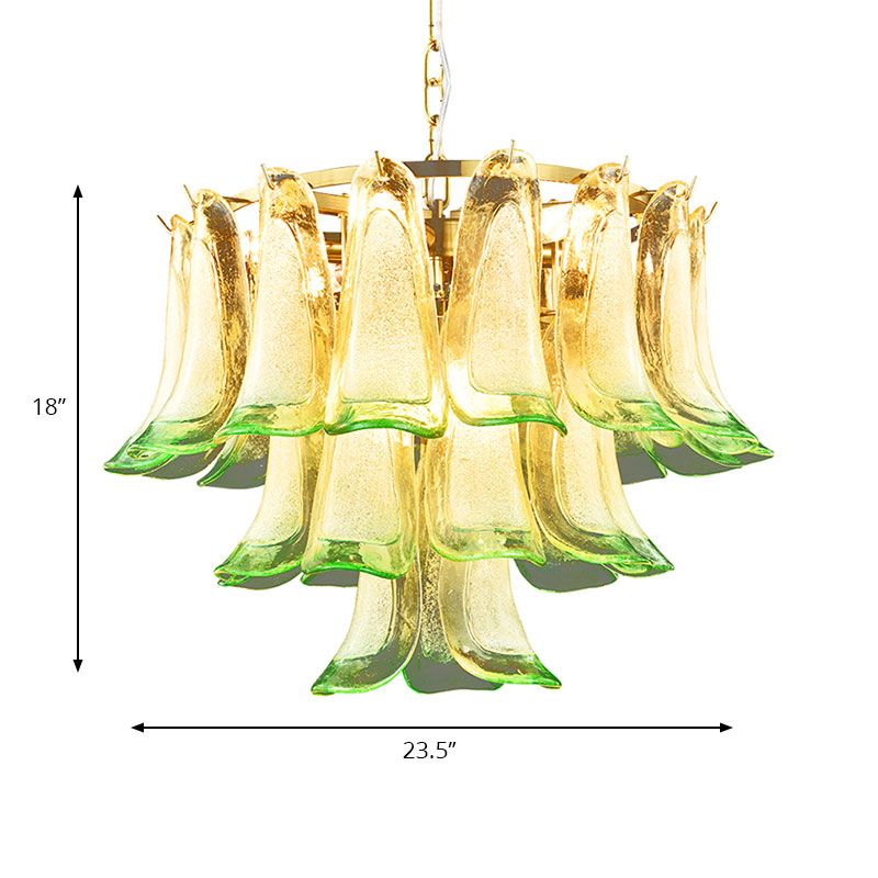 3-Tier Stained Glass Chandelier Light 9-Light Contemporary Drop Ceiling Light in Green for Hotel