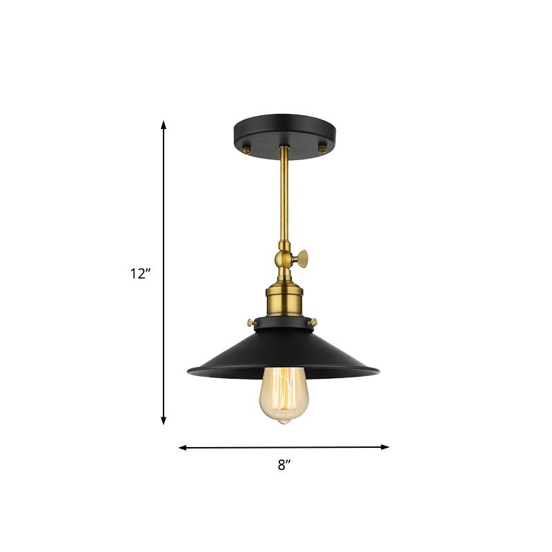 1 Bulb Conical Ceiling Lighting Vintage Stylish Black Metallic Semi Flush Ceiling Light for Dining Room