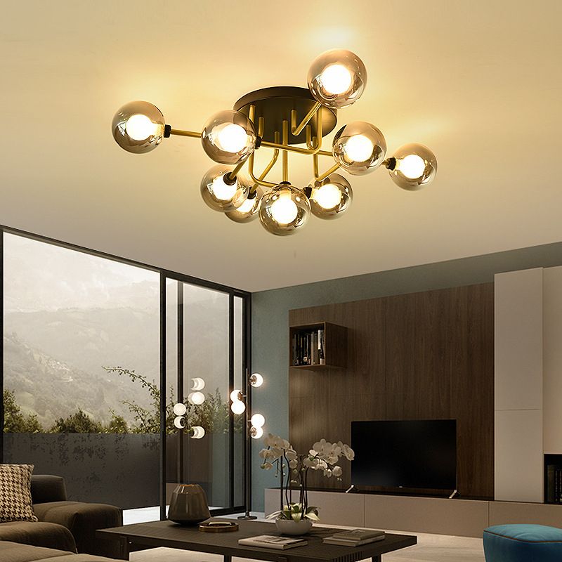 Sputnik Flush Mount Ceiling Light Globe Glass Lamp Shade Semi Flush for Living Room