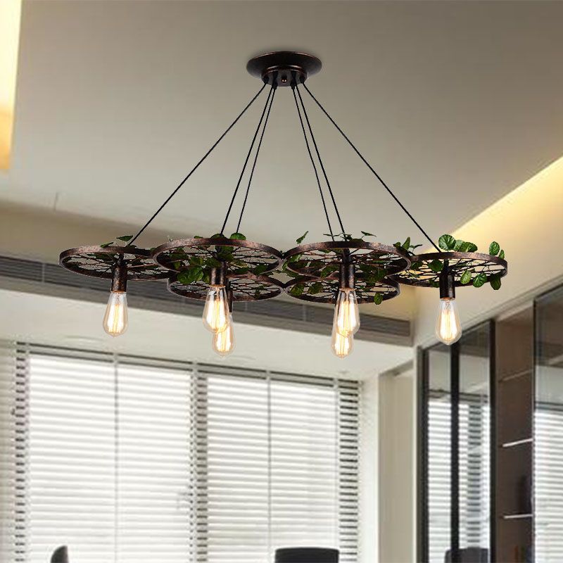 Metal Rust Hanging Chandelier Bare Bulb 6 Lights Industrial LED Pendant Lighting for Restaurant