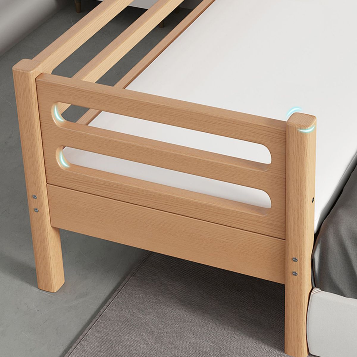 Modern Guardrail Nursery Bed Solid Wood Washed Natural Baby Crib