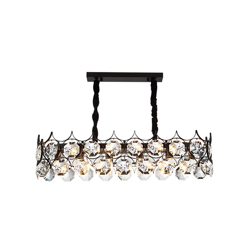 Geometric Living Room Chandelier Pendant Light Beveled Crystal Post-Modern Hanging Light in Black