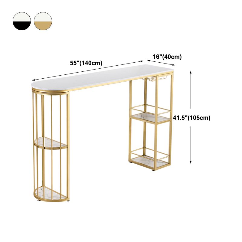 Glam Iron Bar Dining Table White Faux Marble Top Indoor Bistro Table with 2-Shelf