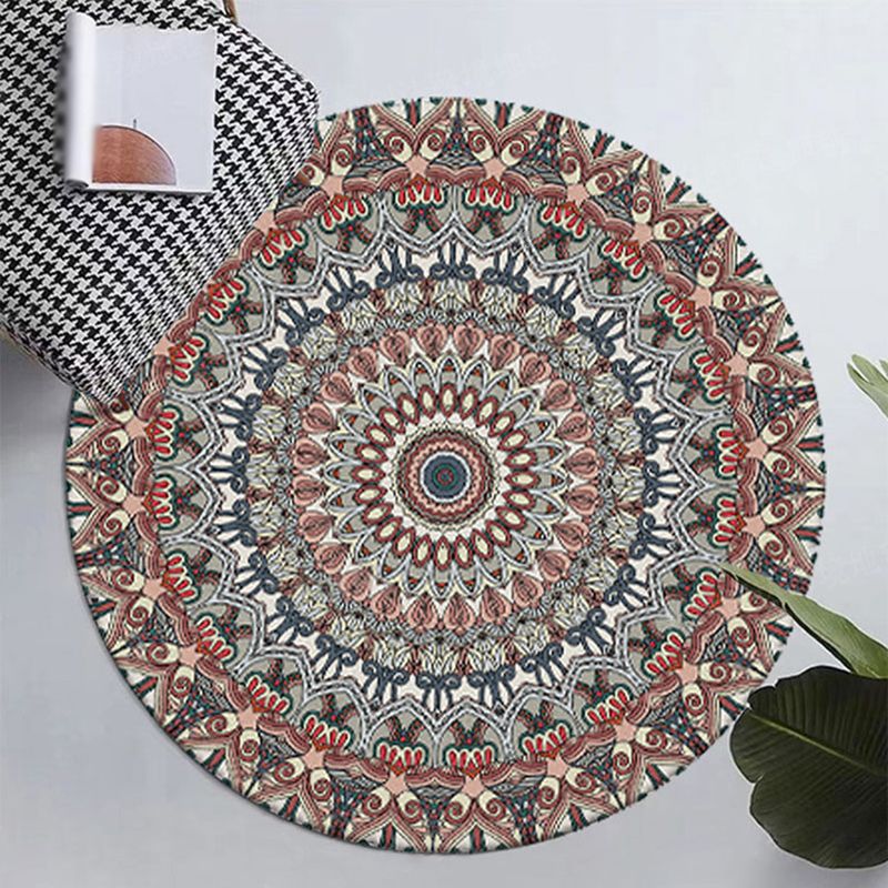 Victorian Round Washable Rug Moroccan Medallion Print Rug Polyester Non-Slip Carpet for Living Room