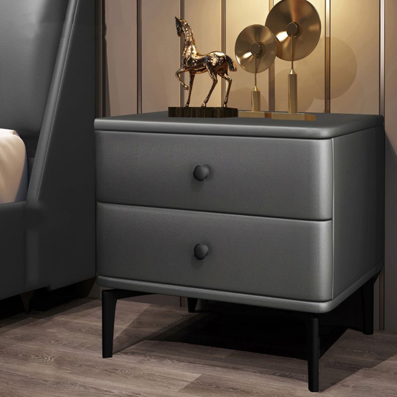 19'' Tall Modern Bed Nightstand 2-Drawer Faux Leather Night Table with Legs