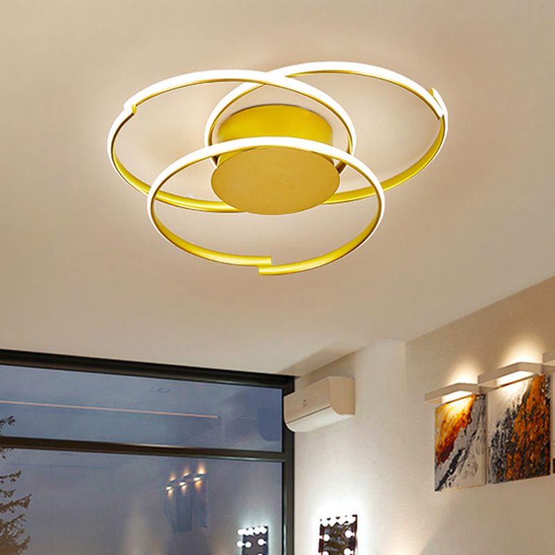 3 Rings Ceiling Mounted Light Modern Acrylic Gold 18"/21.5" Wide LED Flush Light in Warm/White Light