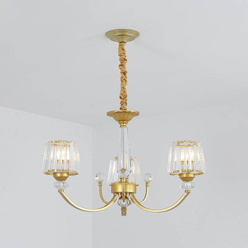 Barrel Dining Room Chandelier Lighting Crystal Block 3/6 Lights Modern Suspension Pendant in Gold