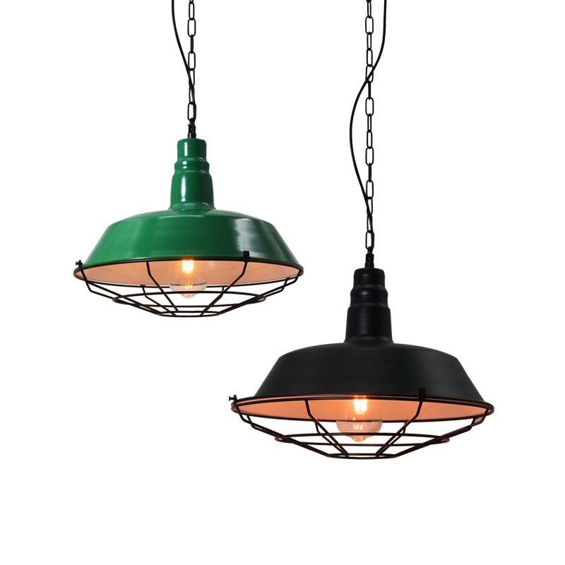 Single-Bulb hanger lichte loft stijl schuurschaduw metalen slinger licht met taps toelopende kooi bodem