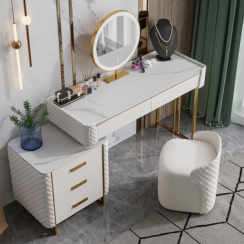 Glam Style Slate Top Vanity Table Faux Leather Material Dressing Table