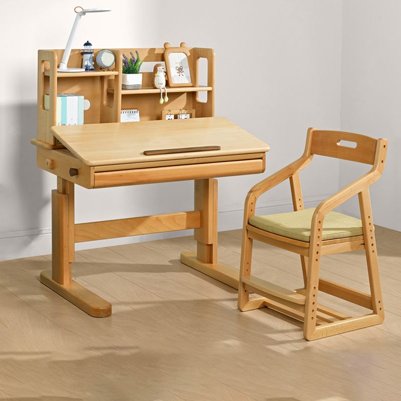 Contemporary Adjustable Writing Desk with Storage Drawer in Beech