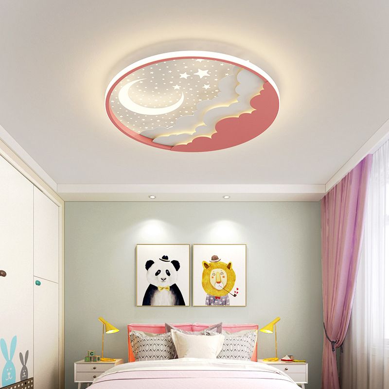 Moon Shape Flush Light Modern Style Metal 2 Lights Flush Mount for Bedroom