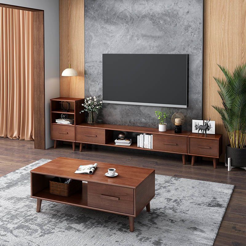 Wooden TV Media Console Contemporary TV Console with Drawers