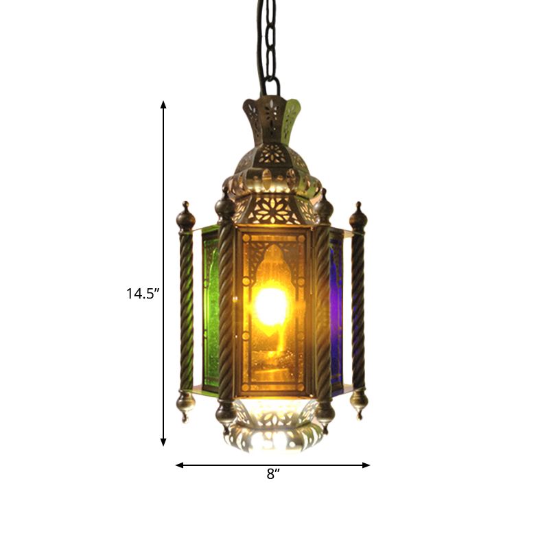 2 koppen lantaarn kroonluchter verlichting Arabische koperen afwerking Metallic hangende lampkit met veelkleurige glazen schaduw