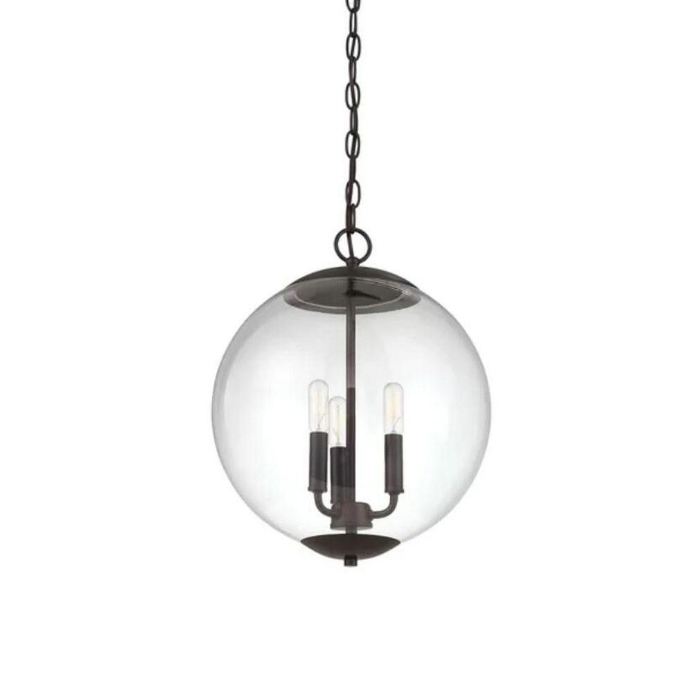 3-Light Pendant Light with Globe Shade Clear Glass Vintage Dining Room Chandelier in Black/Chrome/Gold