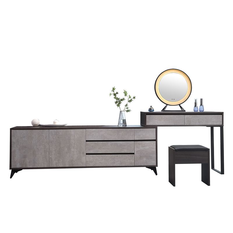 Gray Modern Wooden with Drawer Lighted Mirror Bedroom Vanity Table