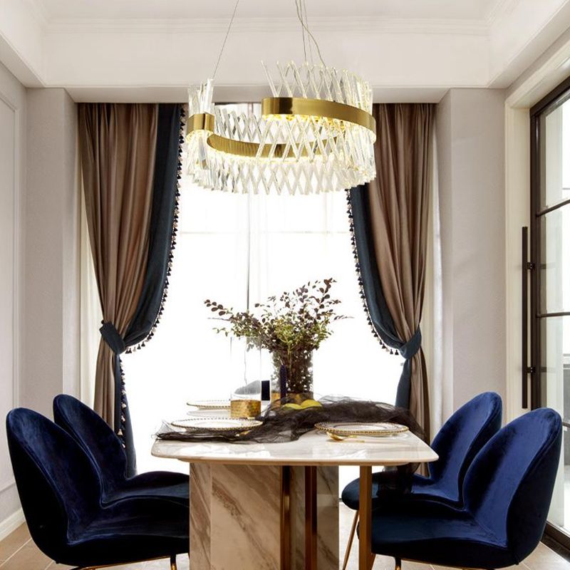 Circle Chandelier Lamp Modernism Cut Crystal LED Brass Hanging Light Kit for Dining Room