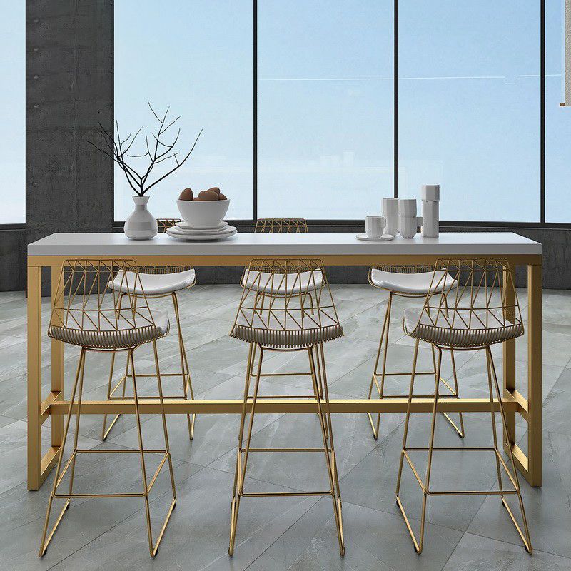 Wood Bar Dining Table Glam Rectangle Bar Table with Trestle Pedestal for Cafe