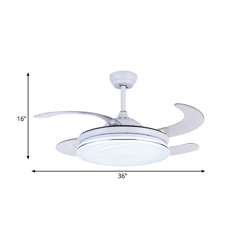 Acryl Witte hanger ventilatorlampring 36 "W LED Minimalistische semi -spoelplafondlamp voor slaapkamer met 4 messen, externe/wandregeling/afstandsbediening en wandregeling