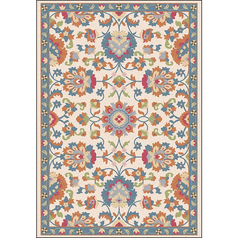 Tapis marocain persan en ivoire et moteur de feuille de fleur gris tapis de motif en polyester tapis lavable pour décoration de la maison