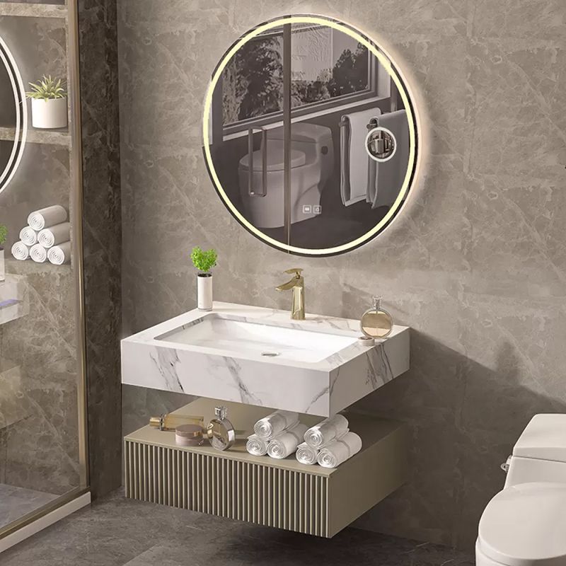 Bathroom Vanity Set Round LED Mirror Rectangular Sink Sink Vanity