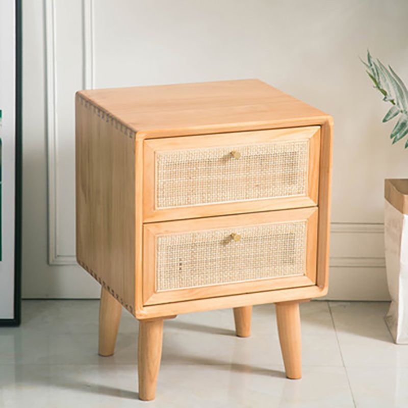 2 Drawers Rattan Nightstand Contemporary Bedside Cabinet ,21.3" Tall