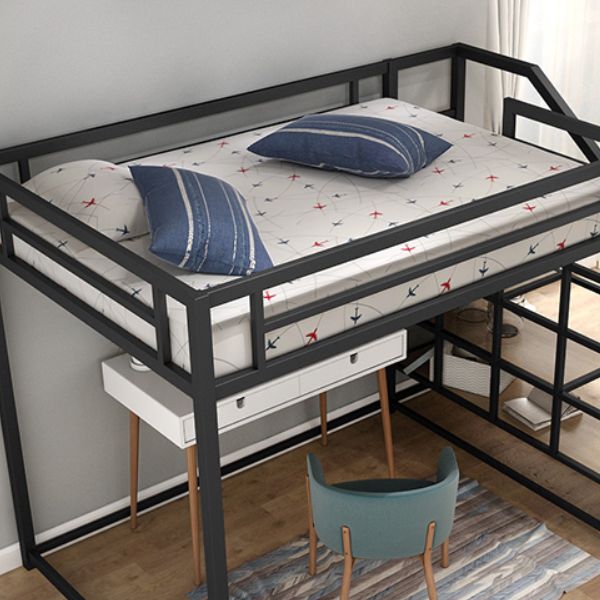 High Loft Bed with Stairway Modern Metallic Beds in Black & White