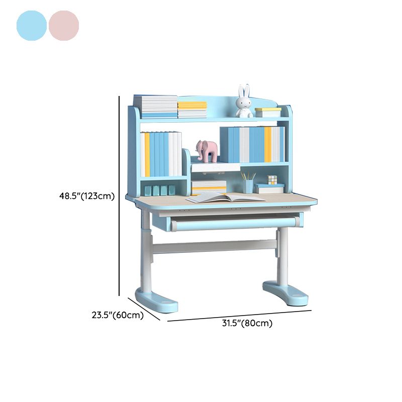 Adjustable Study Desk Home Solid Wood Student Desk with Storage Shelves