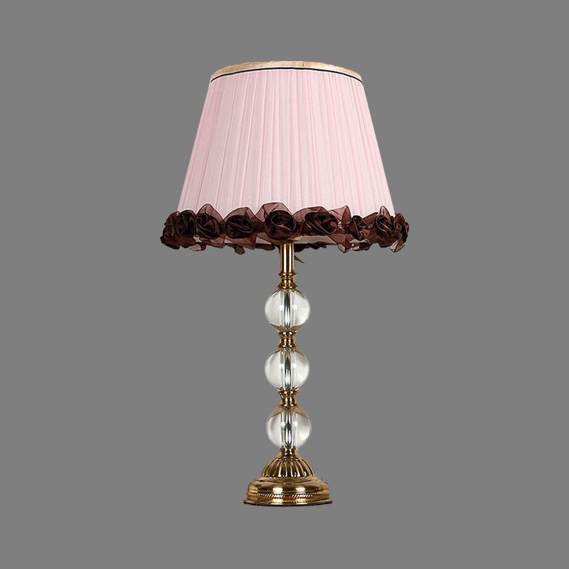 1 Head Bedside Desk Light Modern Pink Night Table Lamp with Tapered Fabric Shade