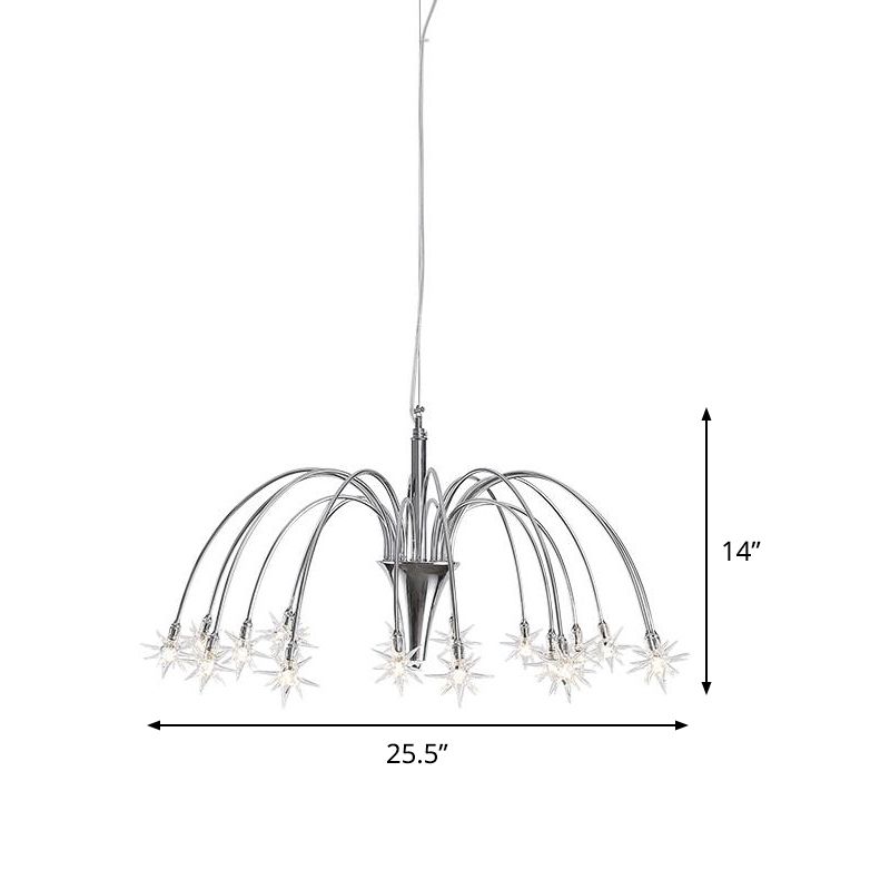 Modern Stylish Starry Clear Glass Pendant 18 Heads Chandelier Light Fixture with Chrome Arched Arm