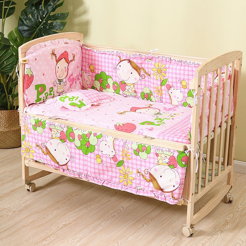 Convertible Nursery Crib with Casters and Changing Table in Light Wood