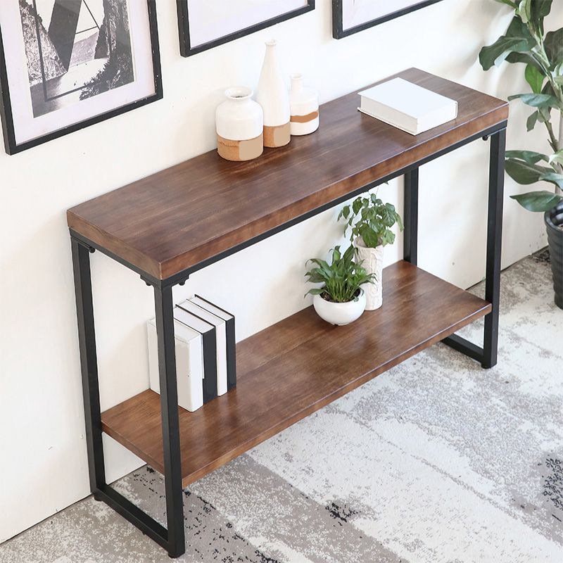 Storage Console Table Trestle Solid Wood Console Table in Brone  with Shelf