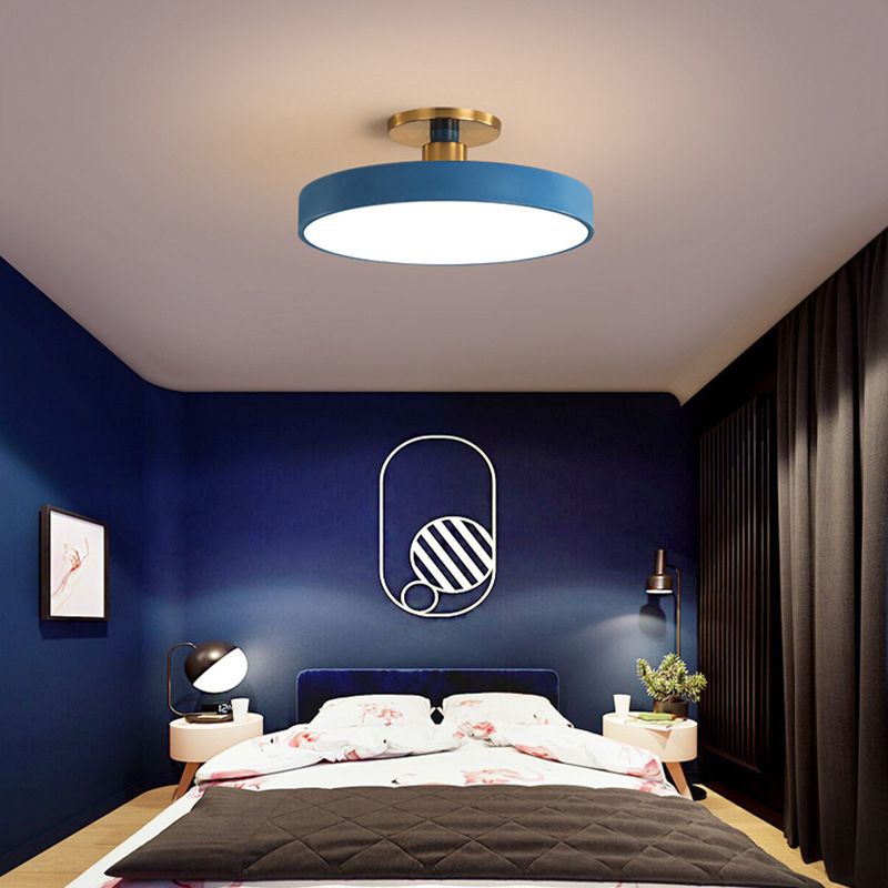 Modern Concise Circular LED Ceiling Light Wrought Iron Macaron Semi Flush Mount with Acrylic Shade