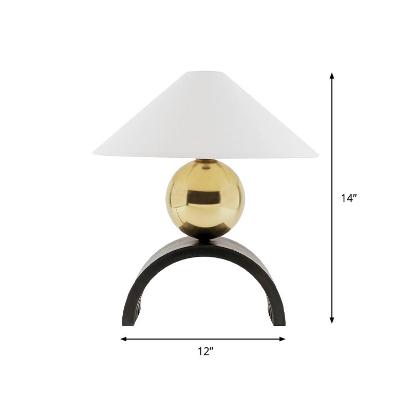 Global Metal Desk Light Modernist 1 Head Gold Task Lighting with Cone White Fabric Shade