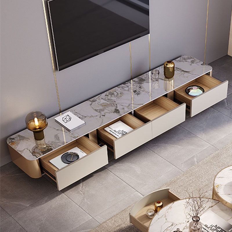 4 Drawers Stone TV Console Glam Media Console with Metal Legs