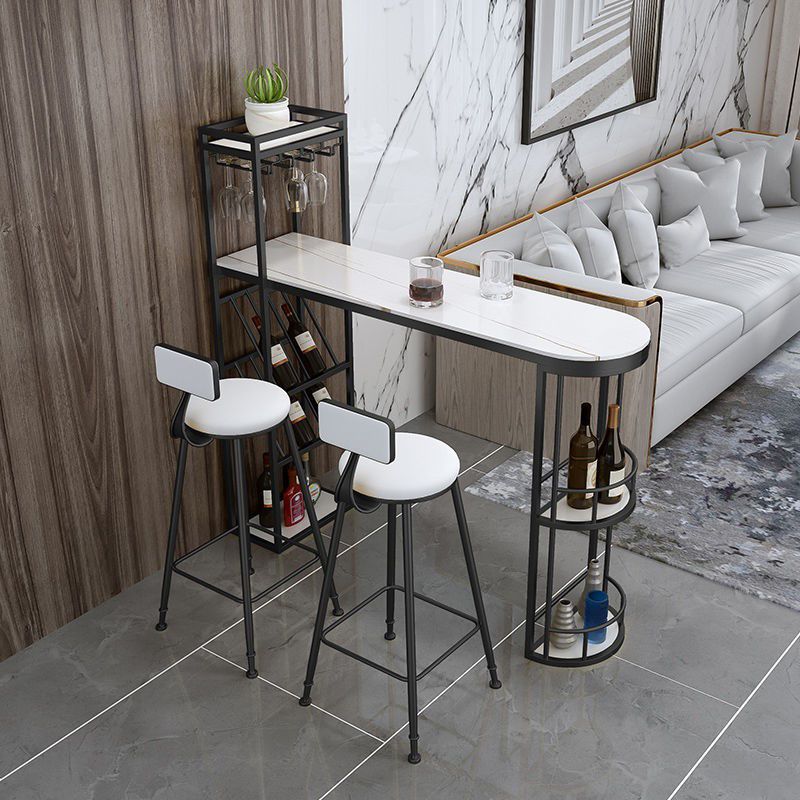 Modern Style Bar Table Stone Fixed Bistro Bar Desk with Storage