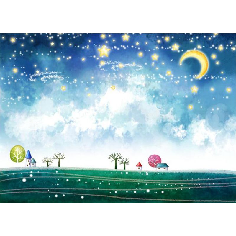 Moon and Stars Mural Decal Kid's Style Non-Woven Textured Wall Covering in Soft Color