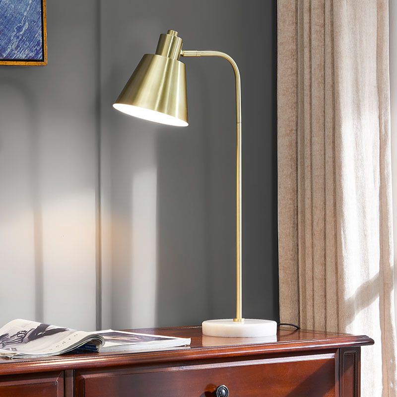 1-Light Study Room Table Lighting Post-Modern Gold Night Lamp with Tapered Metal Shade