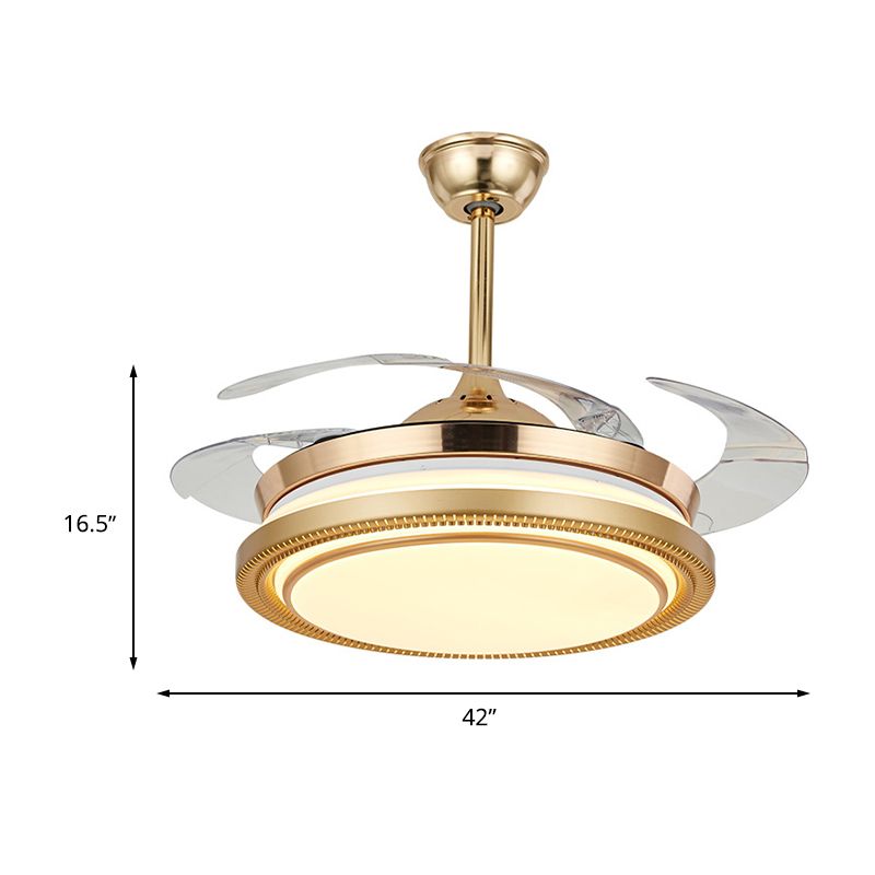 42" Width Acrylic Gold Fan Lamp Round LED Minimalist Semi Flush Mount Ceiling Light with Remote/Wall Control, 4 Clear Blades