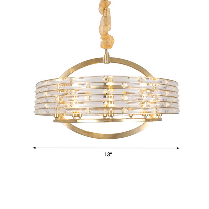 6 Heads Round Ceiling Chandelier Contemporary Crystal Hanging Light Fixture in Brass