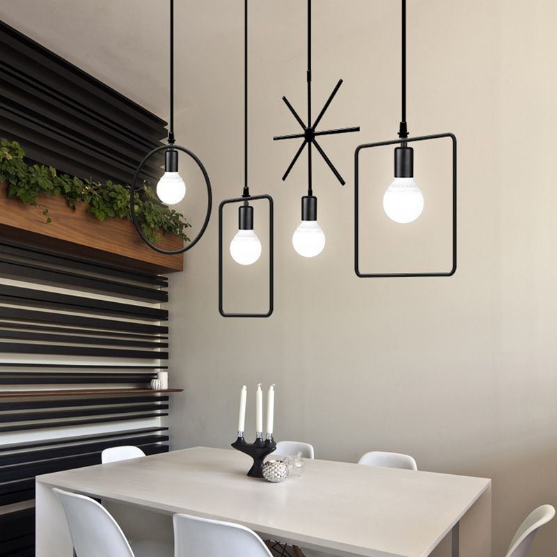 Loft Style Geometrical Hanging Ceiling Light Metal Hanging Pendant Light in Black