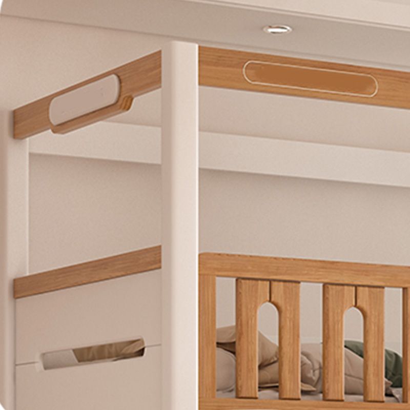 Contemporary White Bunk Bed in Solid Wood with Built-In Ladder