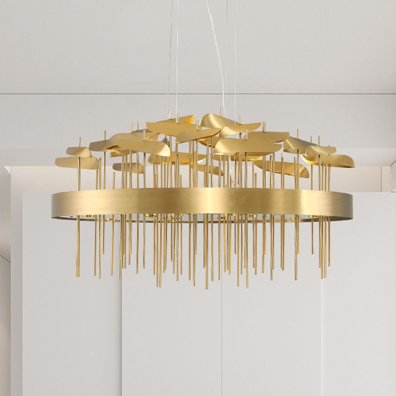 Gold Leaf Shaped Suspension Lighting Post-Modern Stainless Steel Chandelier for Dining Room