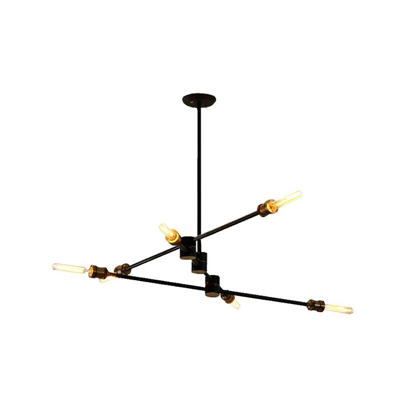 Industrial Style Linear Chandelier Light 6-Light Metallic Ceiling Light Fixture in Black for Living Room