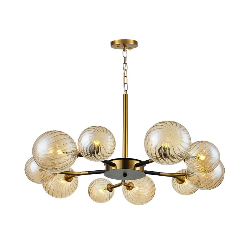 Retro Global Chandelier Pendant Light Amber Glass 10 Lights Hanging Ceiling Light for Living Room