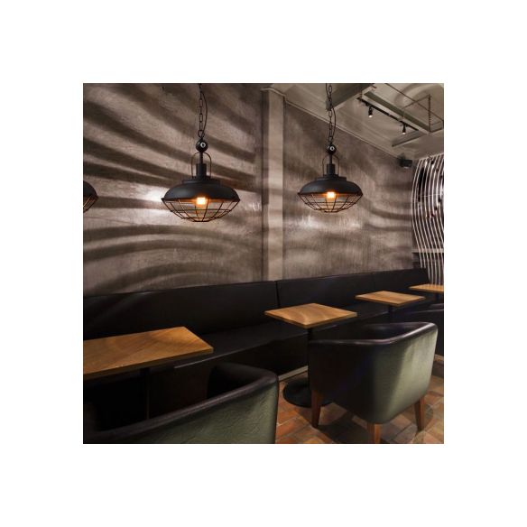 1 leichte Scheunendrahtkäfig -Anhänger Lampe Industrie Stilvolle schwarze Finish -Metall Deckenleuchte für das Restaurant