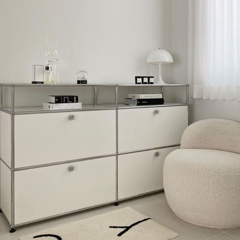 Modern Metal Dining Server with Drawers White Sideboard for Kitchen